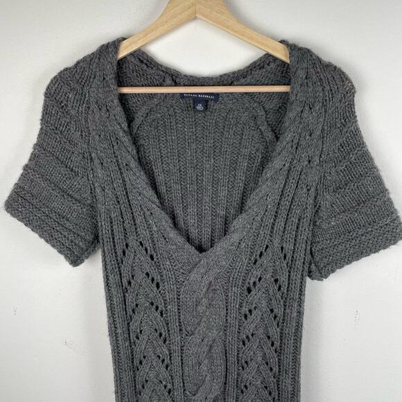 Banana Republic Sweater Women XS Gray Cable Knit Wool Alpaca V-Neck Short Sleeve - Picture 2 of 8